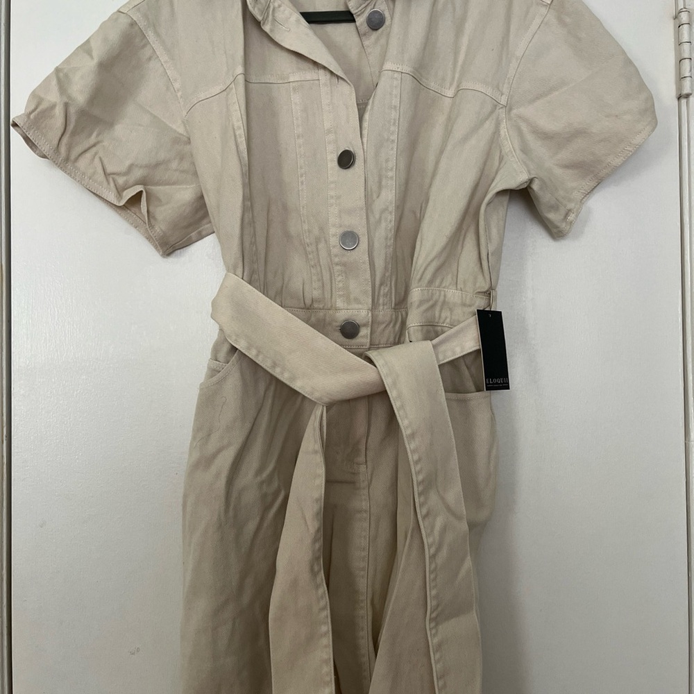 Eloquii Beige Button-Up Dress with Belt - Picture 2 of 6